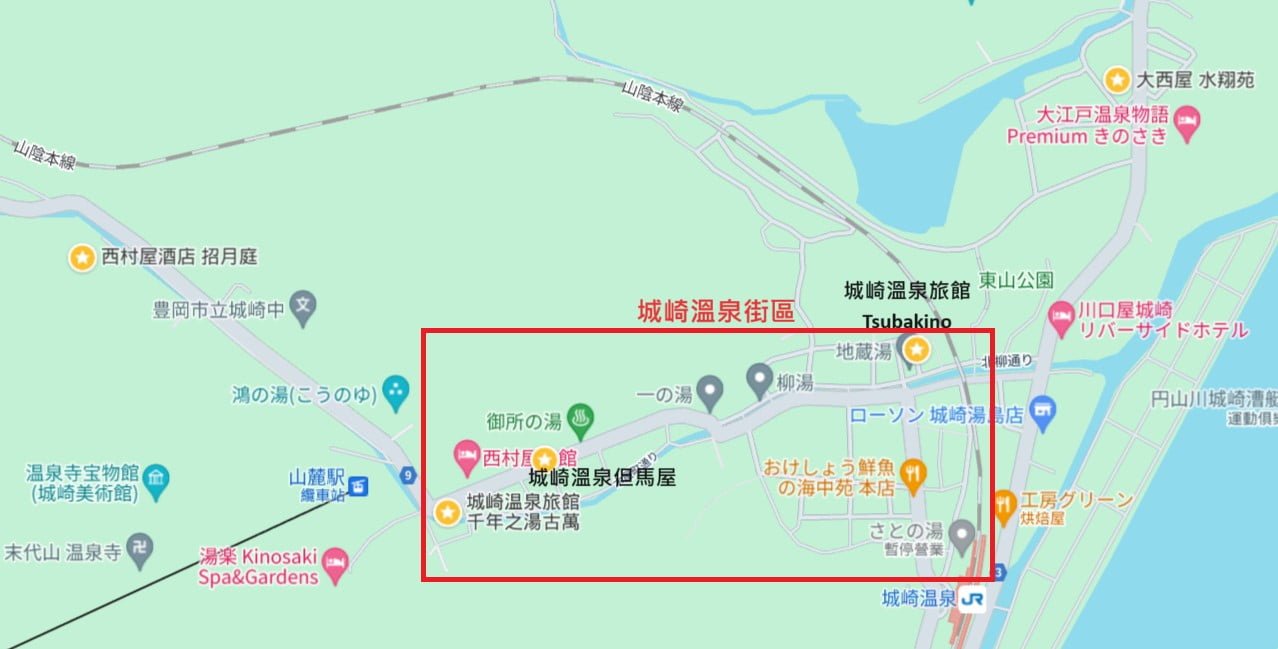 Top5城崎溫泉飯店推薦!入住就送7外湯一日券! - 第1張圖 城崎溫泉住宿推薦地圖