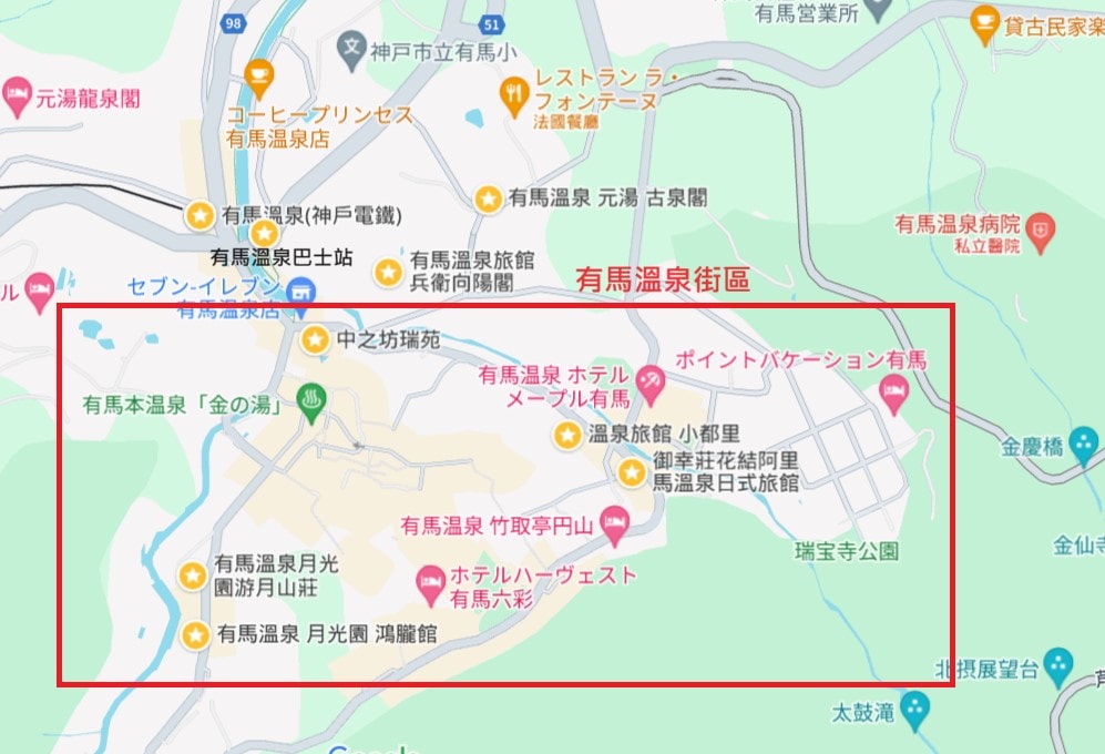有馬溫泉住宿地圖