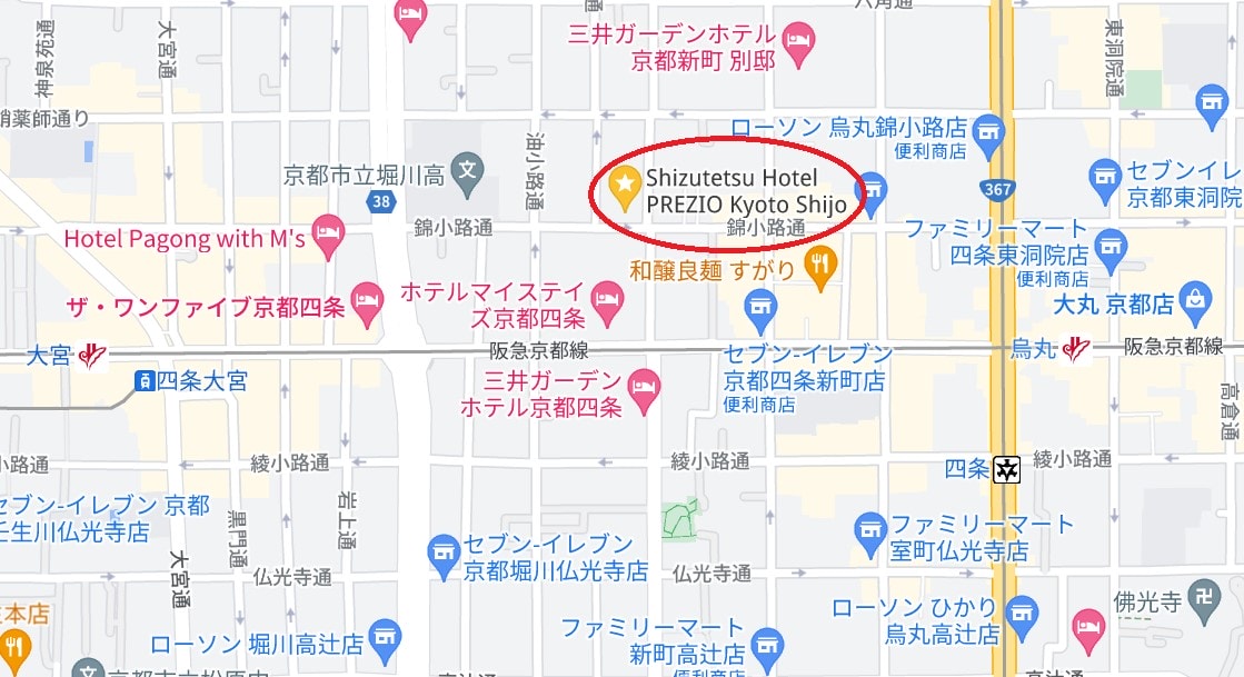 京都四條靜鐵Prezio飯店位置