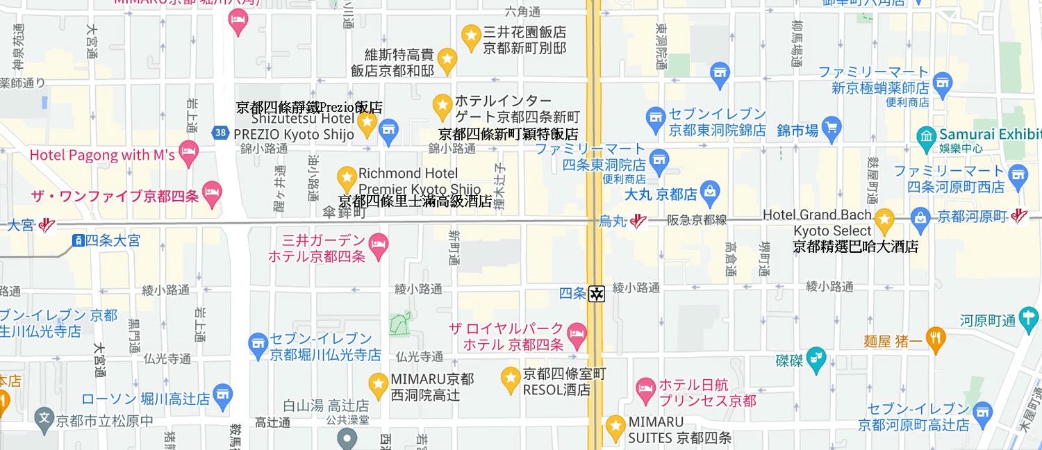 9間超高評價烏丸四條河原町飯店!探索京都心臟地帶絕佳選擇! - 第1張圖 京都烏丸四条河原町住宿地圖