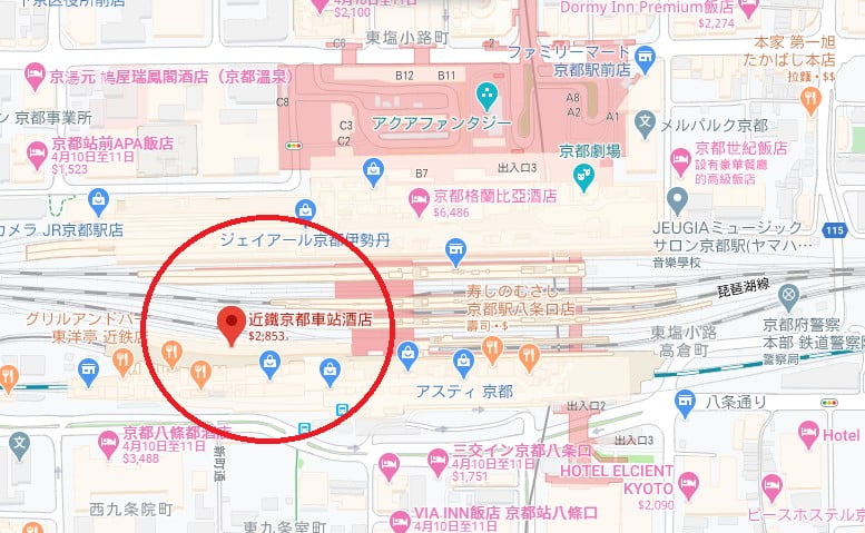 近鐵京都站都城市飯店位置