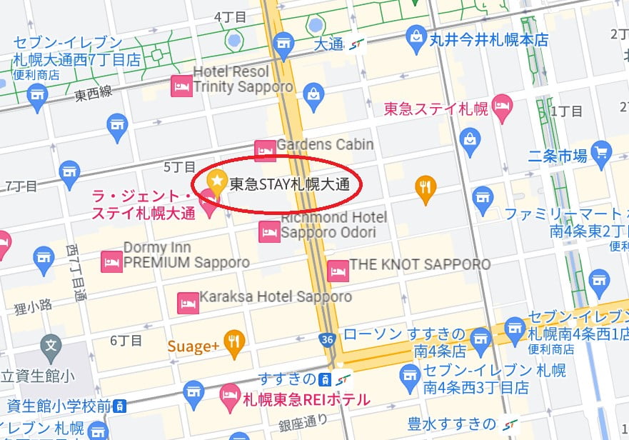 札幌大通東急STAY飯店位置