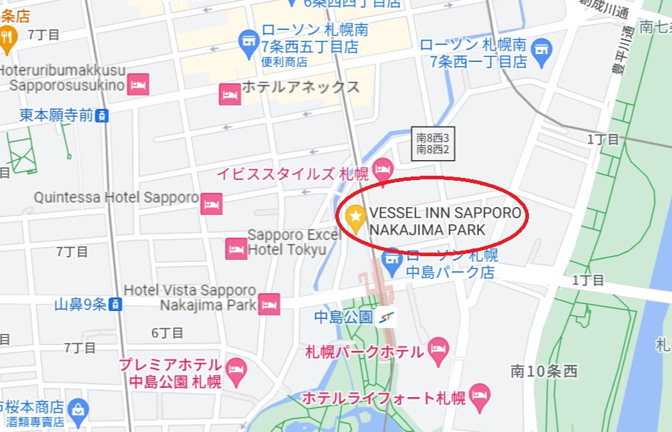 札幌中島公園Vessel Inn飯店位置