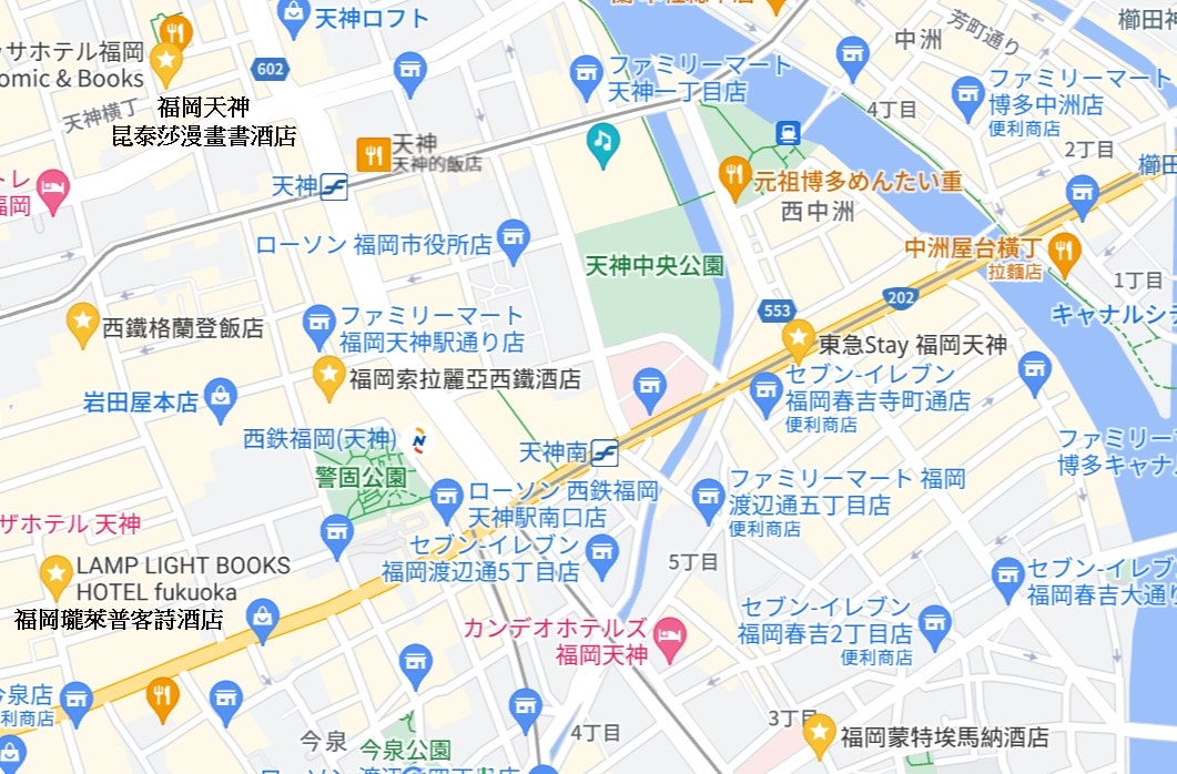 16間交通便利高評價福岡飯店!不怕踩雷只怕訂不到! - 第2張圖 福岡住宿推薦-福岡天神附近博多住宿地圖