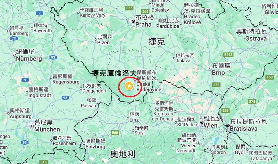 捷克CK小鎮庫倫洛夫位置
