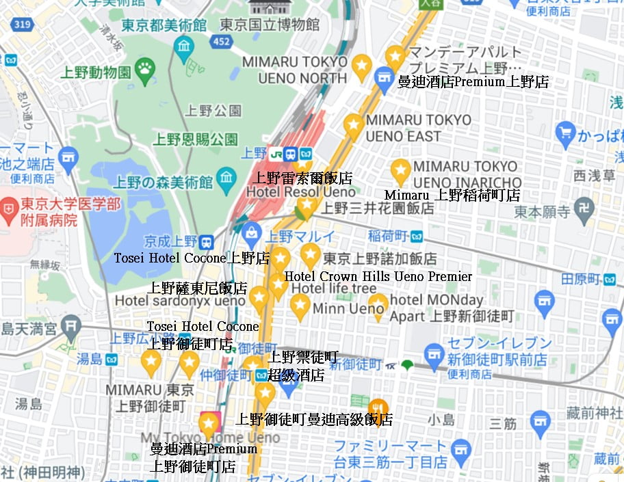 上野住宿飯店地圖