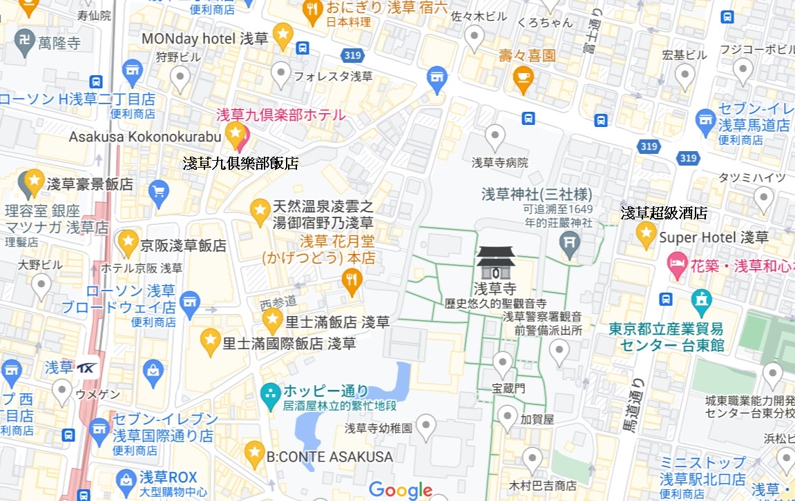 Top14淺草飯店-高評價逛淺草寺超方便 - 第2張圖 淺草住宿飯店地圖-近淺草寺周邊飯店
