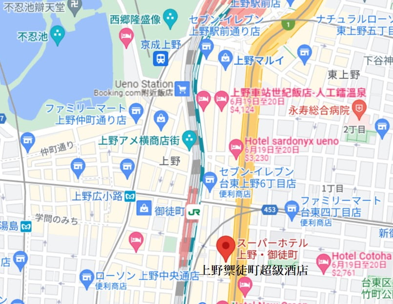 上野禦徒町超級酒店位置
