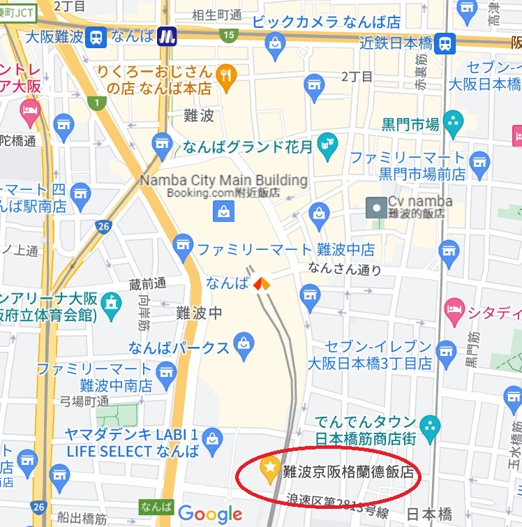 Top15高評價難波飯店-交通、逛道頓堀都方便 - 第62張圖 難波京阪格蘭德飯店位置