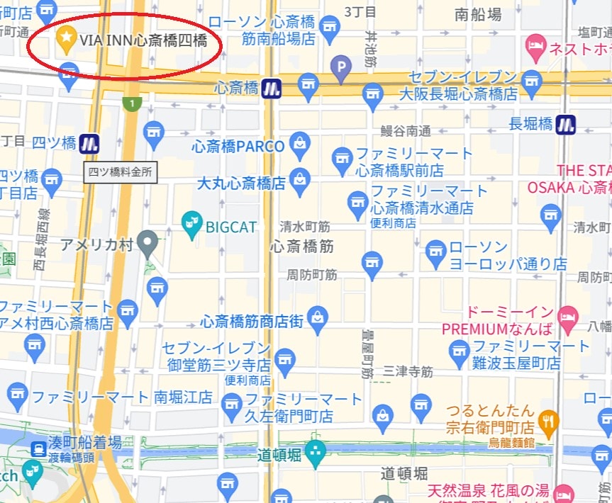 心齋橋四橋維亞飯店位置
