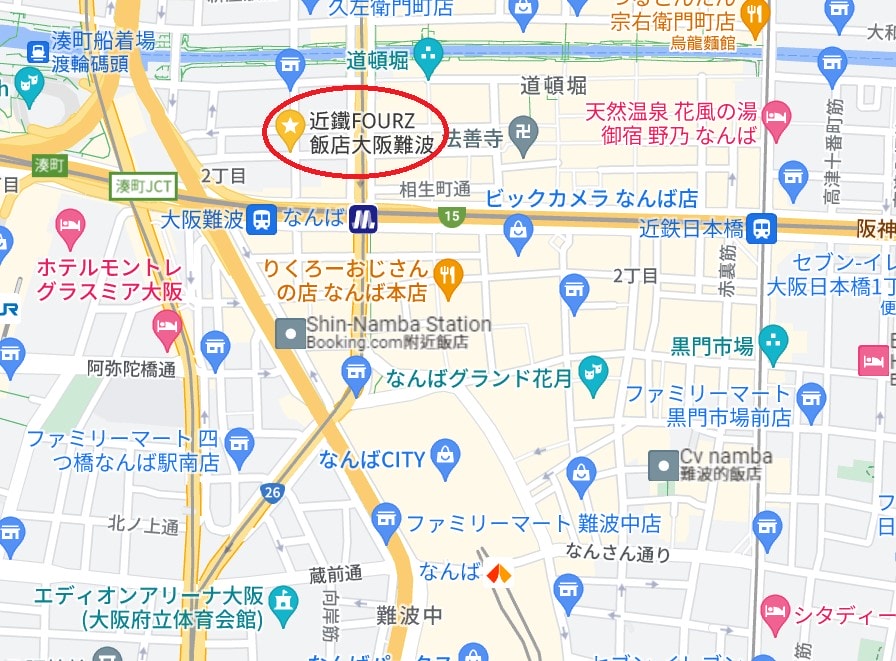 Top15高評價難波飯店-交通、逛道頓堀都方便 - 第55張圖 大阪難波近鐵FOURZ飯店位置
