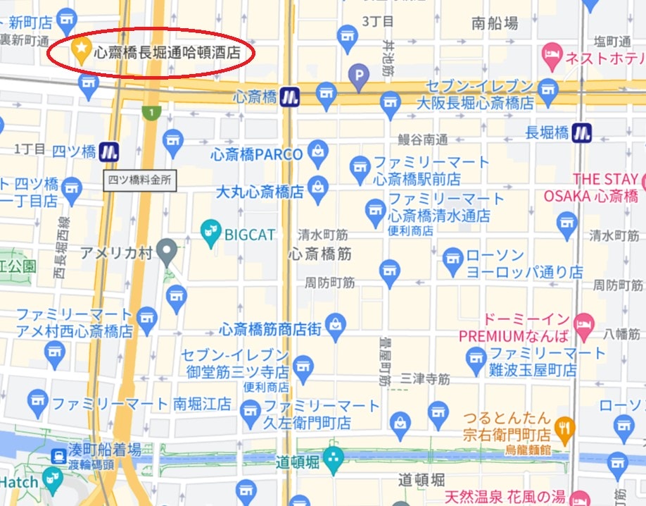 心齋橋長堀通哈頓酒店位置