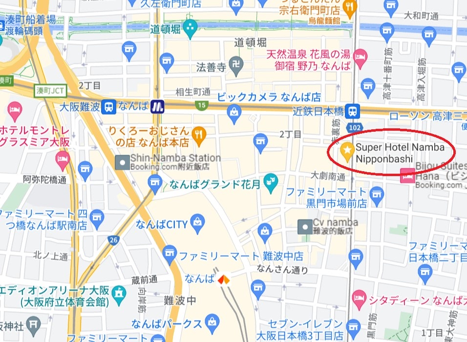 Top15高評價難波飯店-交通、逛道頓堀都方便 - 第112張圖 難波日本橋超級酒店位置