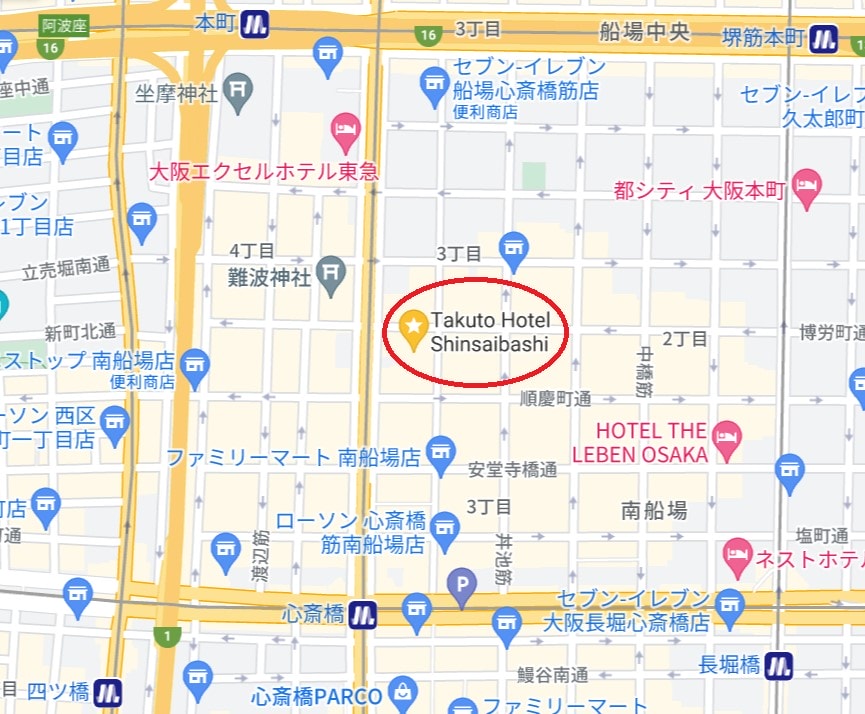 宅都心齋橋飯店位置