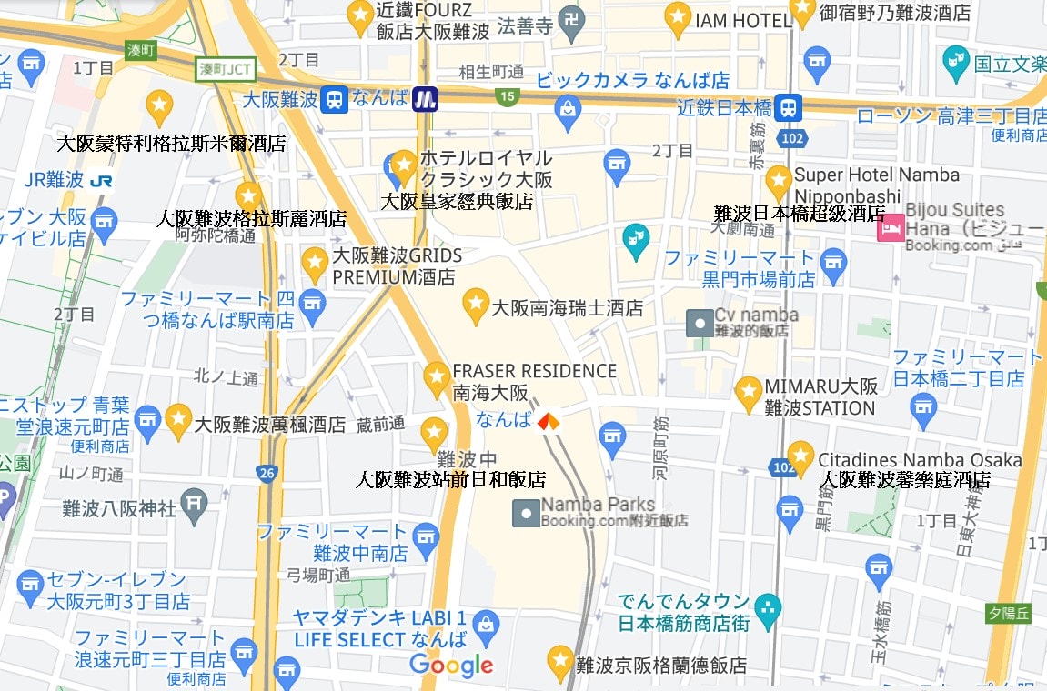 Top15高評價難波飯店-交通、逛道頓堀都方便 - 第1張圖 難波住宿推薦飯店地圖