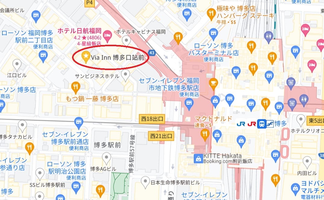 【博多口站前維亞飯店】車站走路3分鐘!高CP值親子友善飯店! - 第1張圖 博多口站前維亞飯店位置