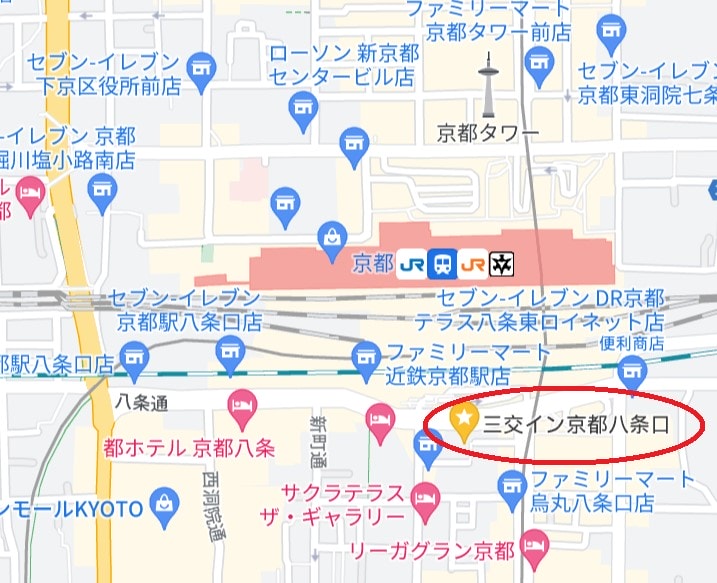 京都八条口三交Inn飯店位置