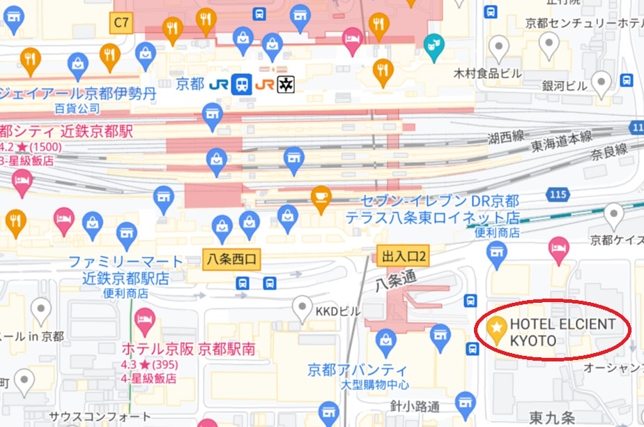【京都爾樂喜恩特飯店】步行2分鐘到京都車站,還有超讚的大浴場! - 第1張圖 京都爾樂喜恩特酒店位置