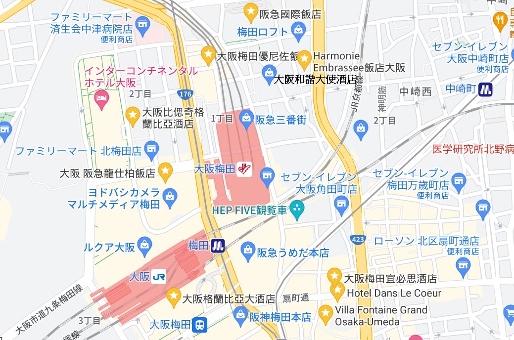 梅田住宿推薦飯店地圖