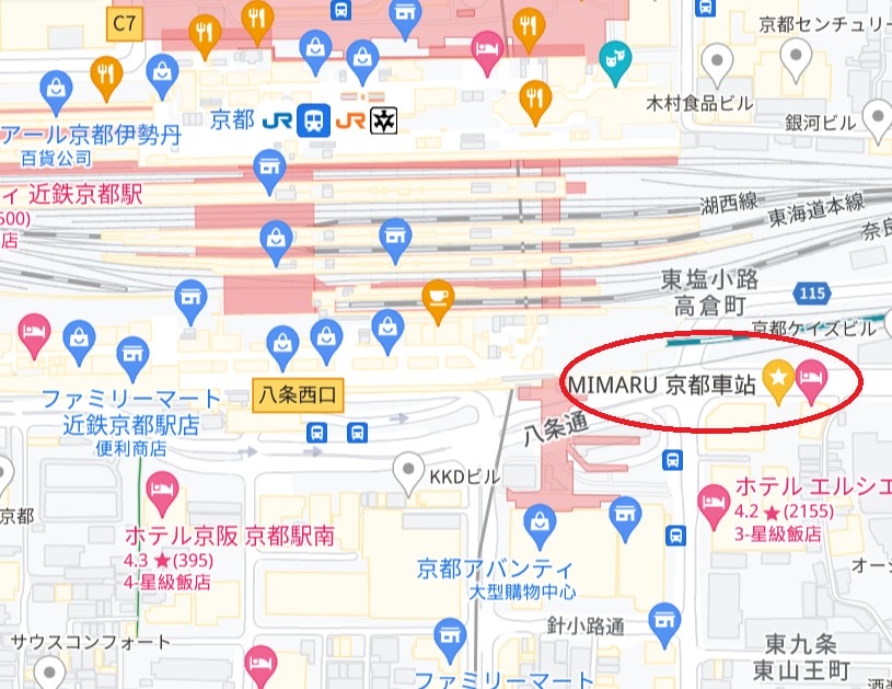 MIMARU京都車站飯店位置