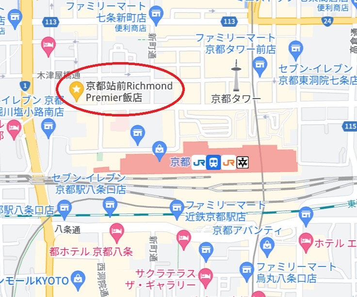 【京都站前里士滿高級飯店】免費下午茶+日本酒?交通方便的高CP值飯店! - 第1張圖 京都站前里士滿高級飯店位置