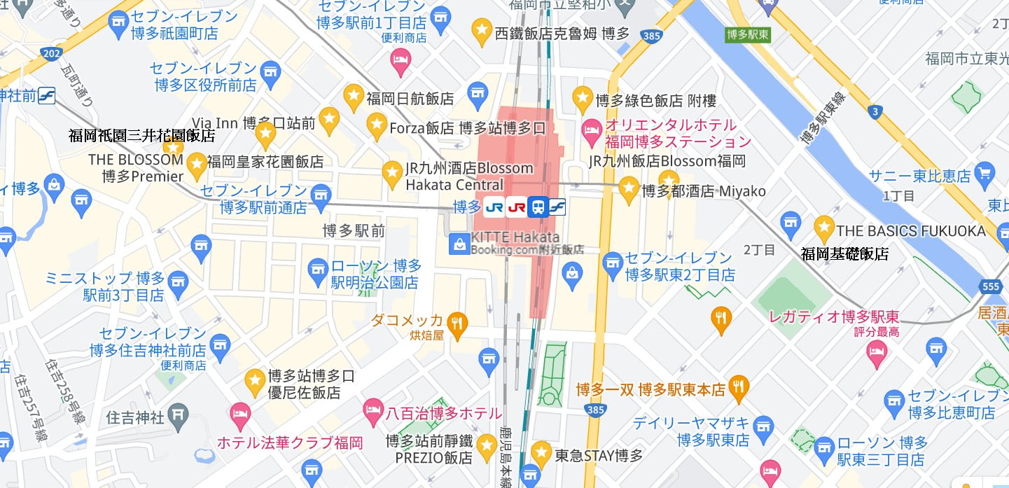 14間高評價博多車站飯店!交通購物超方便! - 第1張圖 博多車站住宿飯店地圖