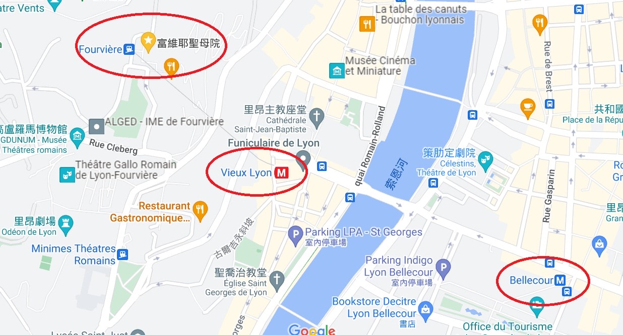 前往富維耶山地鐵站位置