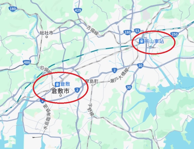 【岡山】倉敷美觀地區半日遊-楊柳、白壁藏與倉敷川遊船 - 第1張圖 倉敷市位置