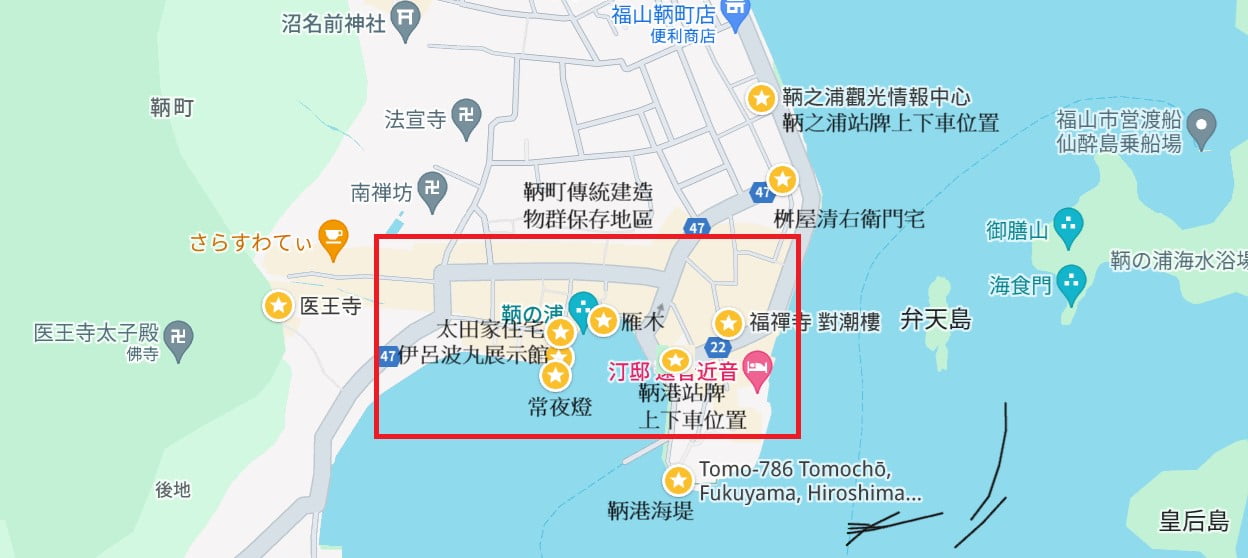 鞆之浦一日遊行程地圖