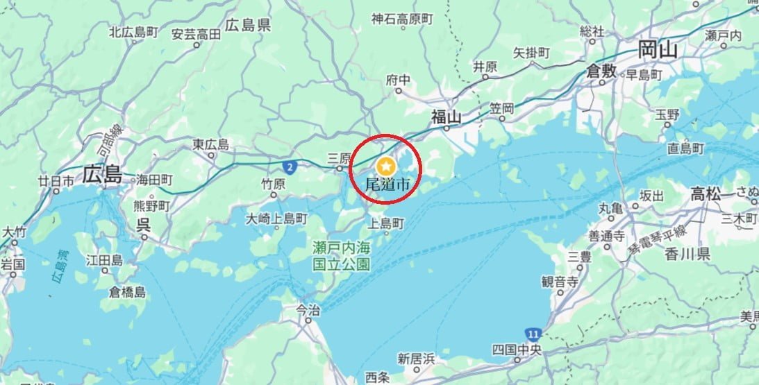 【廣島】尾道一日遊-讓人一眼就愛上的山城小鎮、水道與瀨戶內海 - 第1張圖 尾道位置