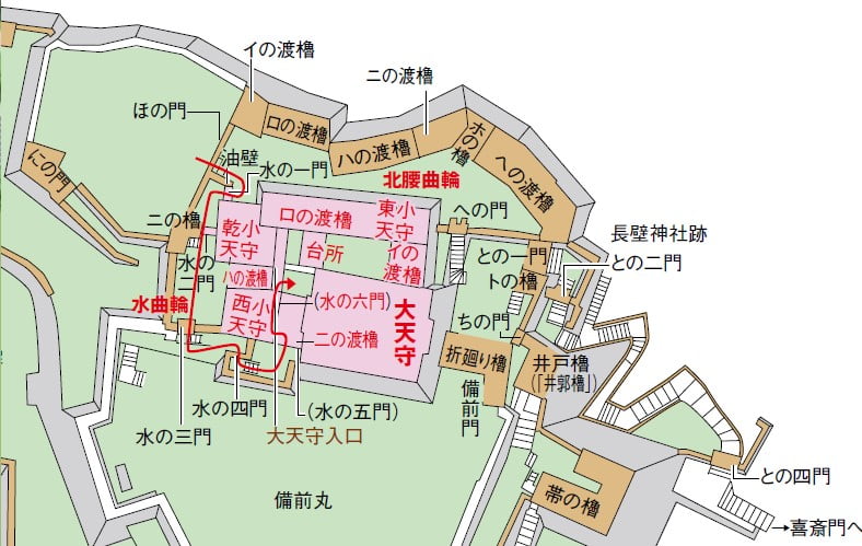【姬路城一日遊】穿越400年的日本第一名城-遊覽古城結構大寶庫 - 第32張圖 姬路城天守群平面配置圖