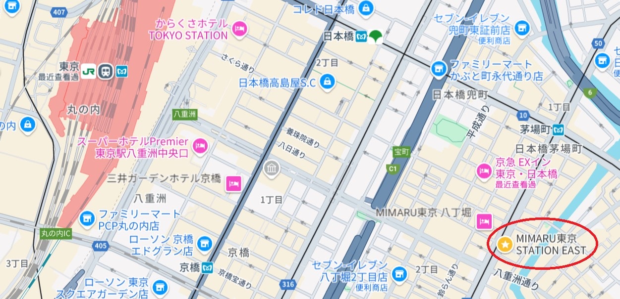 美滿如家東京Station East位置