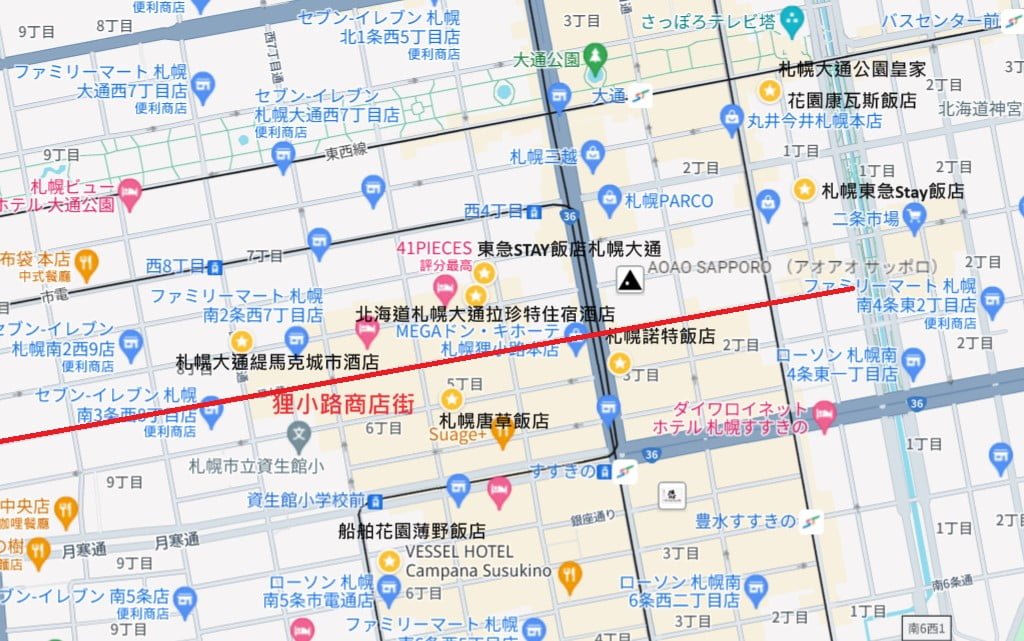 狸小路住宿飯店地圖