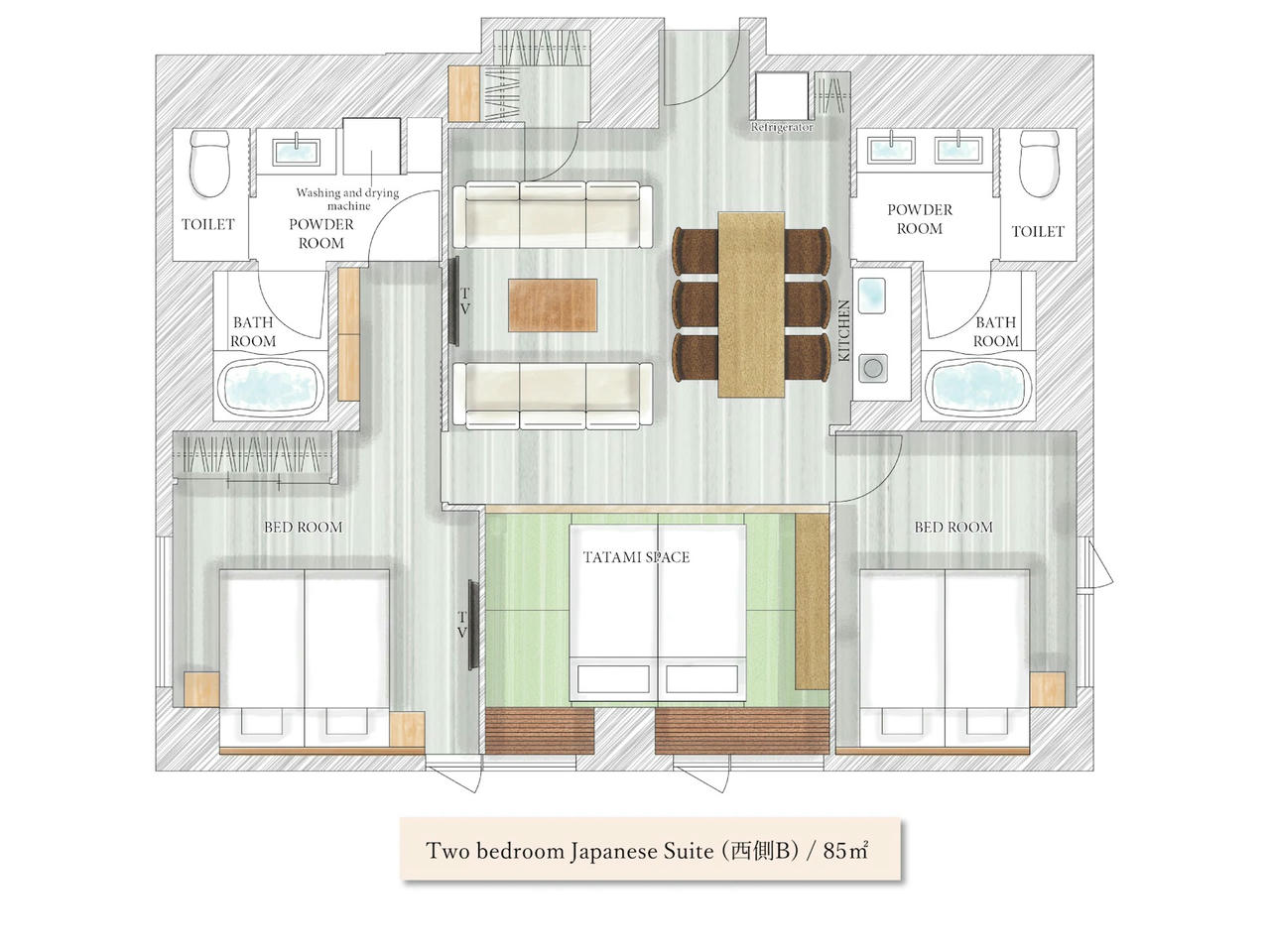 【MIMARU SUITES京都中央】家庭式公寓飯店!享受如在家一般的舒適! - 第7張圖 雙臥室日式套房平面圖